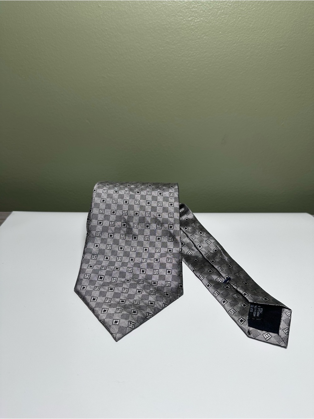 Canali Necktie gray geometric square 100% Silk Made in Italy 58x3.5